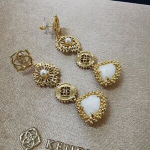 $98 kendra scott Brielle Gold Linear Drop Earrings Ivory Mother-of-Pearl New